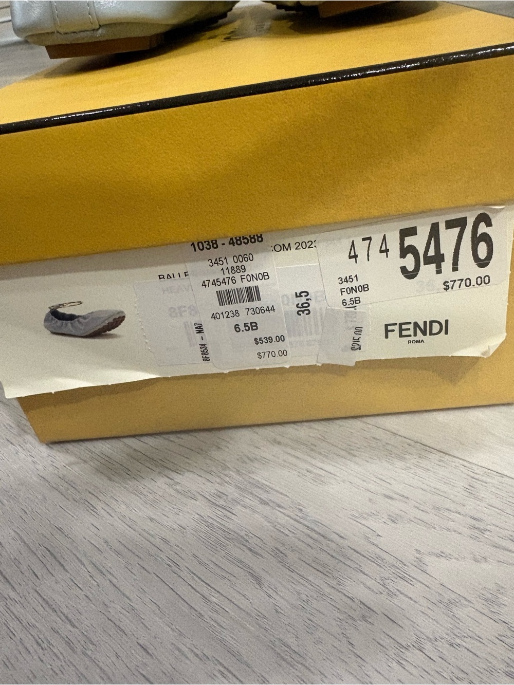 Fendi Pale Blue Leather Ballerina Flat with Gold Hoop - Picture 8 of 10